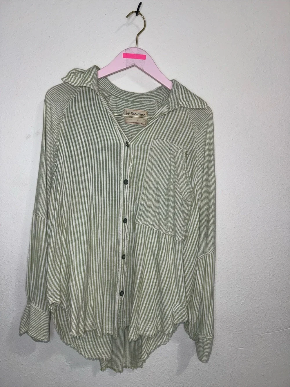 Free People Indigo Skies Stripe Button-Down Shirt Sage Green